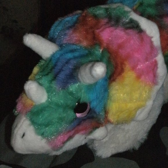 Gitzy Plush cozy Tie Dyed Rainbow Colored Toy Triceratops Dinosaur 16" long - Picture 2 of 2